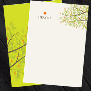 letterhead printing and design, white and green letterheads with a tree design on, 500 A4 from £28